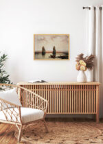 Aranżacja wnętrza, na ścianie wisi plakat w ramce: Kolosy Memnona David Roberts Egipt antyczny