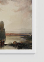 Zbliżenie na detale plakatu oprawionego w drewnianą białą ramkę od Plakatello®: Kolosy Memnona David Roberts Egipt antyczny