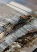 Zbliżenie na detale plakatu: Świątynia Philae Egipt David Roberts orientalizm