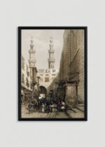 Plakat w drewnianej czarnej ramce: Bab Zuweyleh w Kairze David Roberts orientalizm