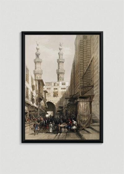 Plakat w drewnianej czarnej ramce: Bab Zuweyleh w Kairze David Roberts orientalizm