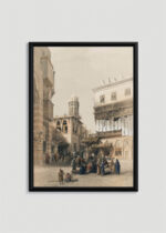 Plakat w drewnianej czarnej ramce: Kair XIX wiek David Roberts orientalizm Egipt