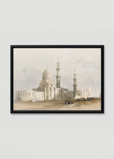 Plakat w drewnianej czarnej ramce: Grobowce Kalifów w Kairze David Roberts Egipt