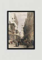 Plakat oprawiony w drewnianą brązową ramkę Vintage Italia: Ulica w Kairze David Roberts orientalizm 1849