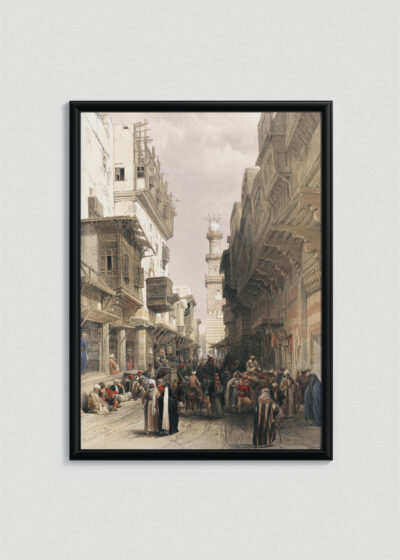 Plakat oprawiony w drewnianą brązową ramkę Vintage Italia: Ulica w Kairze David Roberts orientalizm 1849