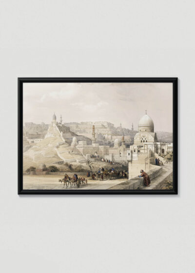Plakat w drewnianej czarnej ramce: Panorama Kairu David Roberts orientalizm Egipt