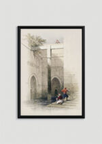 Plakat oprawiony w drewnianą brązową ramkę Vintage Italia: Brama Kairu David Roberts orientalna architektura
