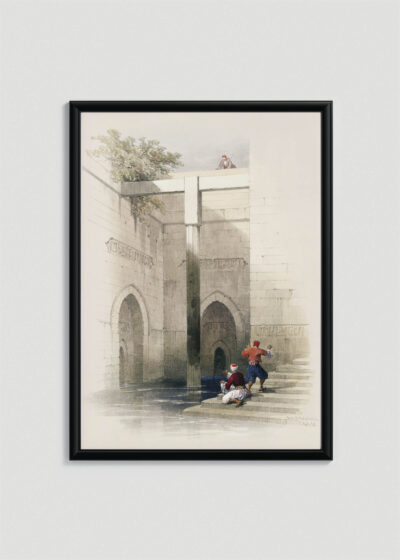 Plakat oprawiony w drewnianą brązową ramkę Vintage Italia: Brama Kairu David Roberts orientalna architektura