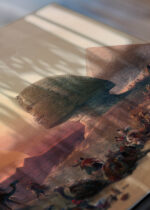 Zbliżenie na detale plakatu: Sfinks i piramidy David Roberts Egipt 1846