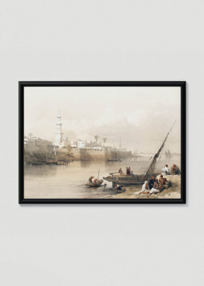 Plakat w drewnianej czarnej ramce: Egipt nad Nilem David Roberts orientalny krajobraz