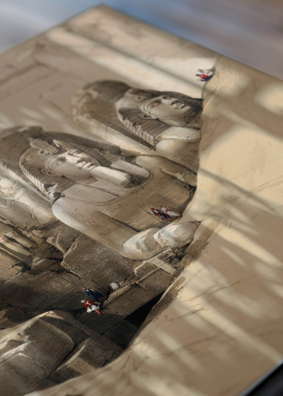 Zbliżenie na detale plakatu: Abu Simbel David Roberts Egipt świątynia Ramzes II