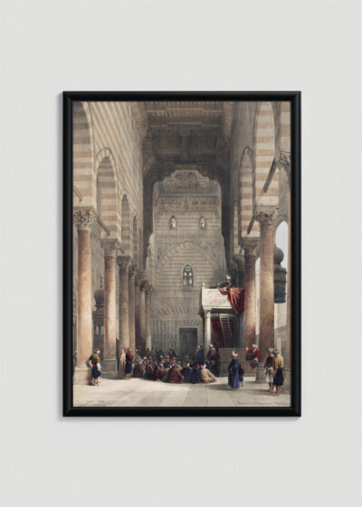 Plakat oprawiony w drewnianą brązową ramkę Vintage Italia: Wnętrze meczetu w Kairze David Roberts
