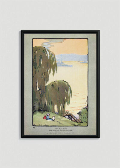 Plakat w drewnianej czarnej ramce: Riverside Drive Hudson River Rachael Robinson Elmer