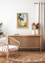 Aranżacja wnętrza, na ścianie wisi plakat w ramce: Metropolitan Tower Nowy Jork vintage Elmer