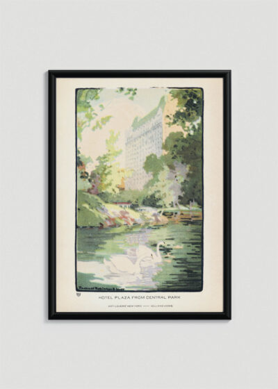 Plakat w drewnianej czarnej ramce: Hotel Plaza Central Park Nowy Jork Rachael Elmer