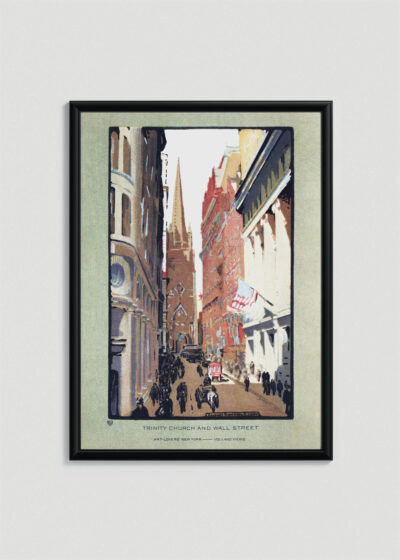 Plakat w drewnianej czarnej ramce: Trinity Church Wall Street Nowy Jork 1916