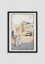 Plakat w drewnianej czarnej ramce: Nowojorska Biblioteka Publiczna vintage retro