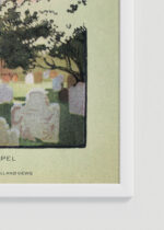 Zbliżenie na detale plakatu oprawionego w drewnianą białą ramkę od Plakatello®: St. Paul's Chapel Nowy Jork Rachael Robinson Elmer