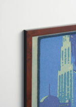 Plakat oprawiony w drewnianą brązową ramkę Vintage Italia: Woolworth Building nocą Nowy Jork art deco vintage