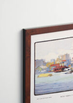 Plakat oprawiony w drewnianą brązową ramkę Vintage Italia: Nowy Jork z promu akwarela Rachael Robinson Elmer