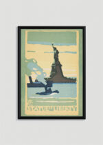 Plakat w drewnianej czarnej ramce: Statua Wolności Nowy Jork vintage art deco