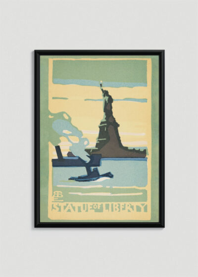 Plakat w drewnianej czarnej ramce: Statua Wolności Nowy Jork vintage art deco
