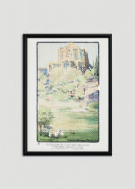 Plakat w drewnianej czarnej ramce: Katedra św. Jana z Morningside Park Nowy Jork vintage