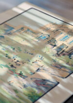 Zbliżenie na detale plakatu: Katedra św. Jana z Morningside Park Nowy Jork vintage