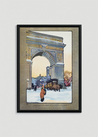 Plakat w drewnianej czarnej ramce: Washington Arch at Winter Twilight Nowy Jork