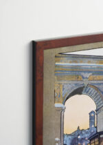 Plakat oprawiony w drewnianą brązową ramkę Vintage Italia: Washington Arch at Winter Twilight Nowy Jork