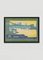 Plakat w drewnianej czarnej ramce: Brooklyn Bridge późnym popołudniem Nowy Jork vintage