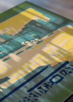 Zbliżenie na detale plakatu: Brooklyn Bridge późnym popołudniem Nowy Jork vintage