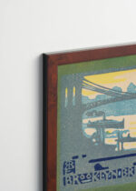 Plakat oprawiony w drewnianą brązową ramkę Vintage Italia: Brooklyn Bridge późnym popołudniem Nowy Jork vintage