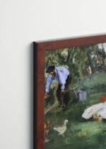Plakat oprawiony w drewnianą brązową ramkę Vintage Italia: Rodzina Monet w ogrodzie Édouard Manet impresjonizm