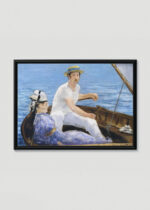 Plakat w drewnianej czarnej ramce: Łódka Édouard Manet impresjonizm reprodukcja