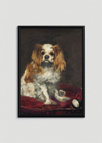 Plakat w drewnianej czarnej ramce: pies spaniel Cavalier King Charles Édouard Manet