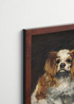 Plakat oprawiony w drewnianą brązową ramkę Vintage Italia: pies spaniel Cavalier King Charles Édouard Manet