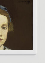 Zbliżenie na detale plakatu oprawionego w drewnianą białą ramkę od Plakatello®: portret kobiety Édouard Manet reprodukcja XIX wiek