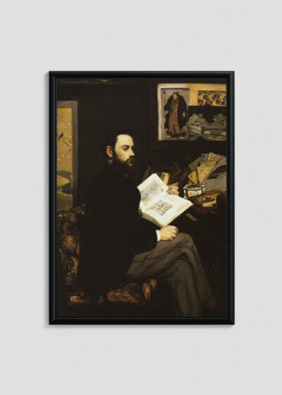 Plakat w drewnianej czarnej ramce: Portret Émile Zoli Édouard Manet 1868 reprodukcja