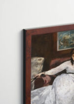 Plakat oprawiony w drewnianą brązową ramkę Vintage Italia: Édouard Manet kobieta w białej sukni klasyczny