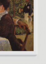 Zbliżenie na detale plakatu oprawionego w drewnianą białą ramkę od Plakatello®: Édouard Manet Chez le Père Lathuille