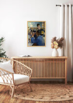 Aranżacja wnętrza, na ścianie wisi plakat w ramce: Manet Corner of a Café-Concert paryska kawiarnia