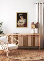 Aranżacja wnętrza, na ścianie wisi plakat w ramce: Édouard Manet kobieta w czepku impresjonizm XIX w