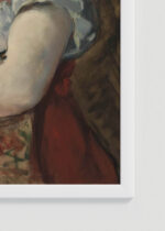 Zbliżenie na detale plakatu oprawionego w drewnianą białą ramkę od Plakatello®: Édouard Manet kobieta w czepku impresjonizm XIX w