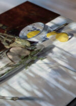 Zbliżenie na detale plakatu: Martwa natura z łososiem Édouard Manet reprodukcja