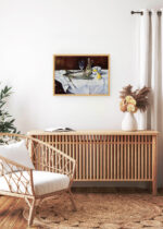 Aranżacja wnętrza, na ścianie wisi plakat w ramce: Martwa natura z łososiem Édouard Manet reprodukcja