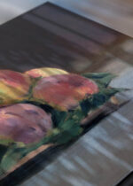 Zbliżenie na detale plakatu: brzoskwinie Édouard Manet martwa natura vintage