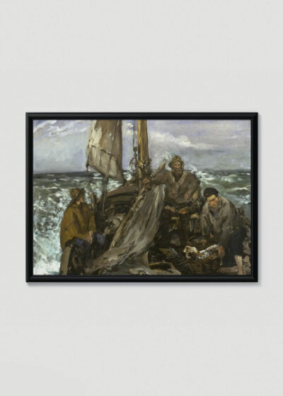 Plakat w drewnianej czarnej ramce: Łodzie rybackie w sztormie Édouard Manet