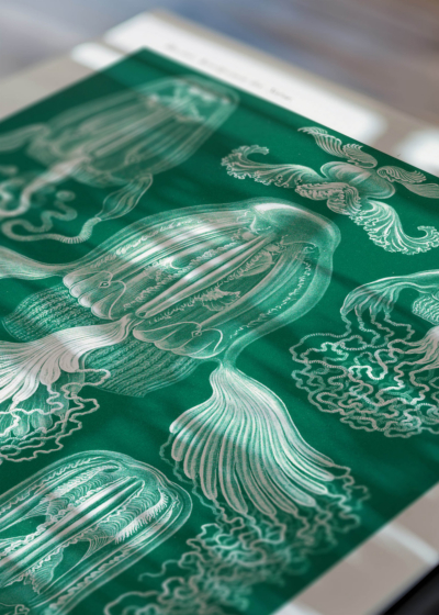 Zbliżenie na detale plakatu: Cubomedusae meduzy Ernst Haeckel natura