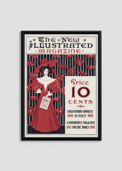 Plakat w drewnianej czarnej ramce: Ethel Reed The New Illustrated Magazine 1895